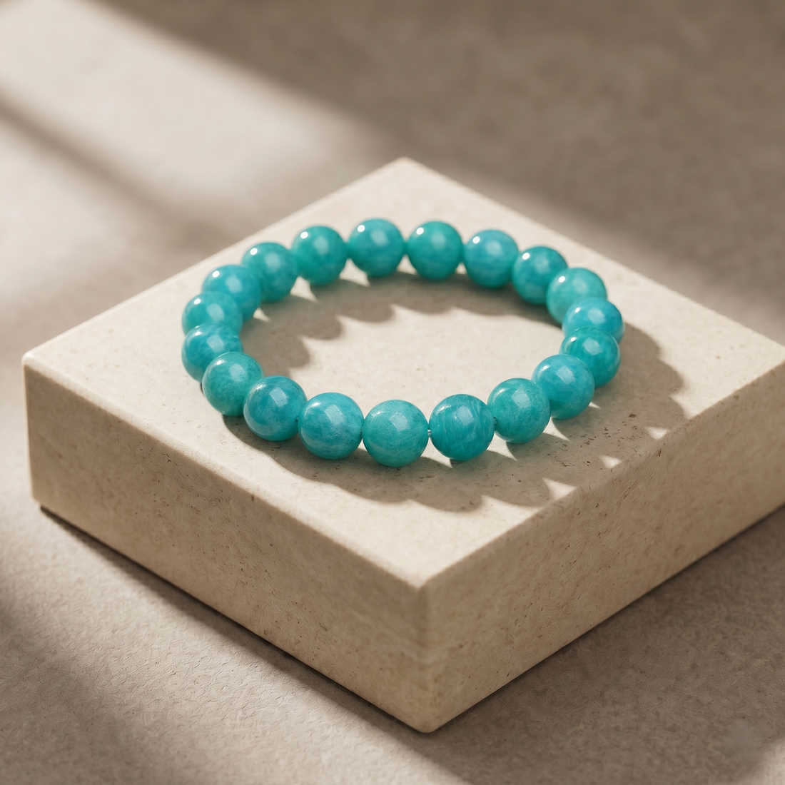 Virgo natural amazonite gemstone bracelet by The Aurae Studio, the ultimate healing crystal for Virgo spiritual growth.