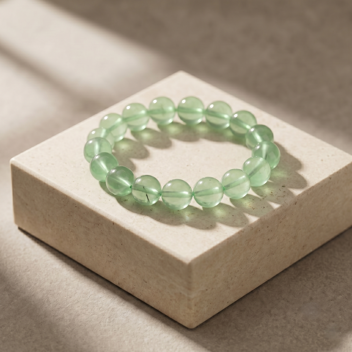Taurus natural prehnite gemstone bracelet by The Aurae Studio, the ultimate healing crystal for Taurus spiritual growth.