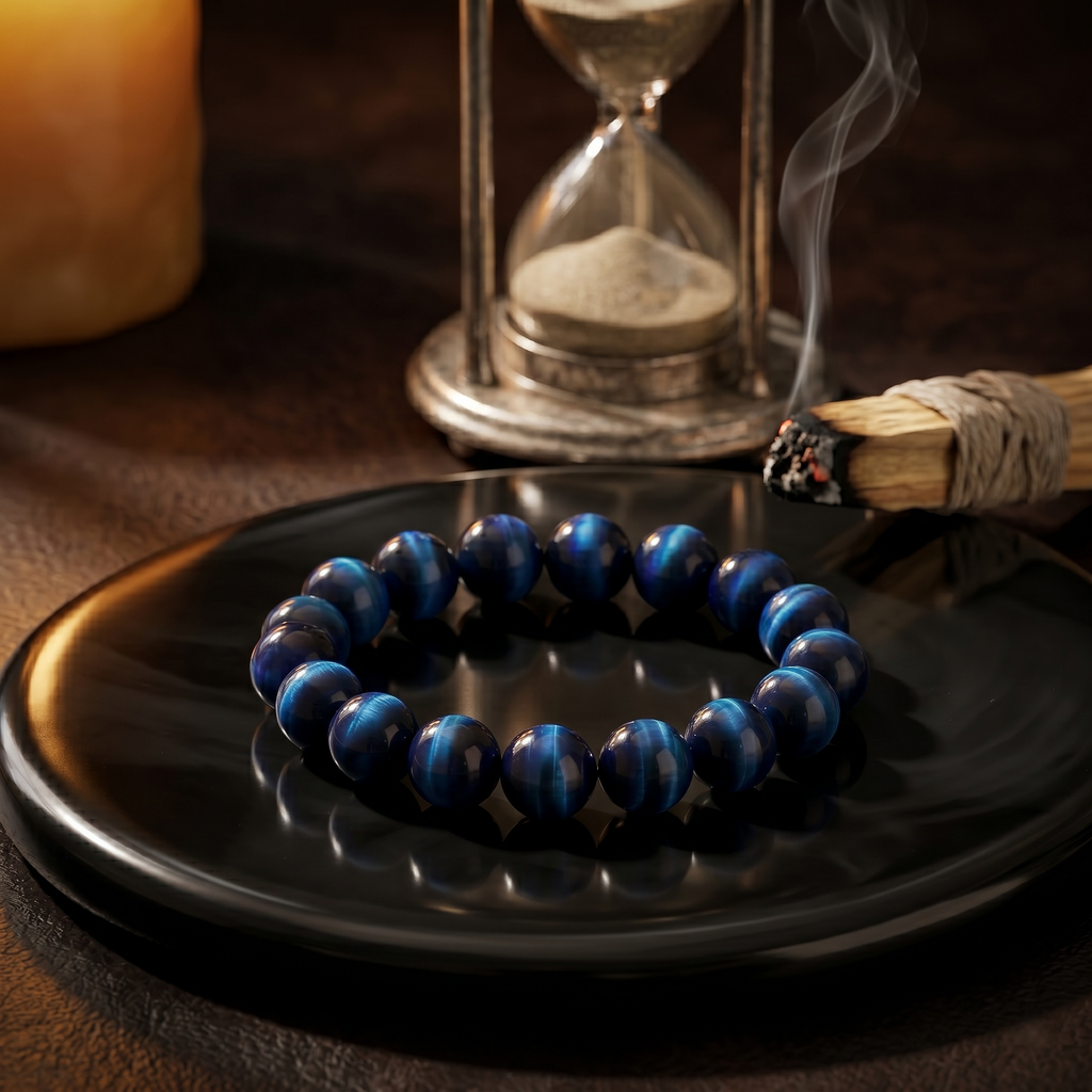 Gemini Aura: Natural Blue Tiger's Eye Focus Bracelet