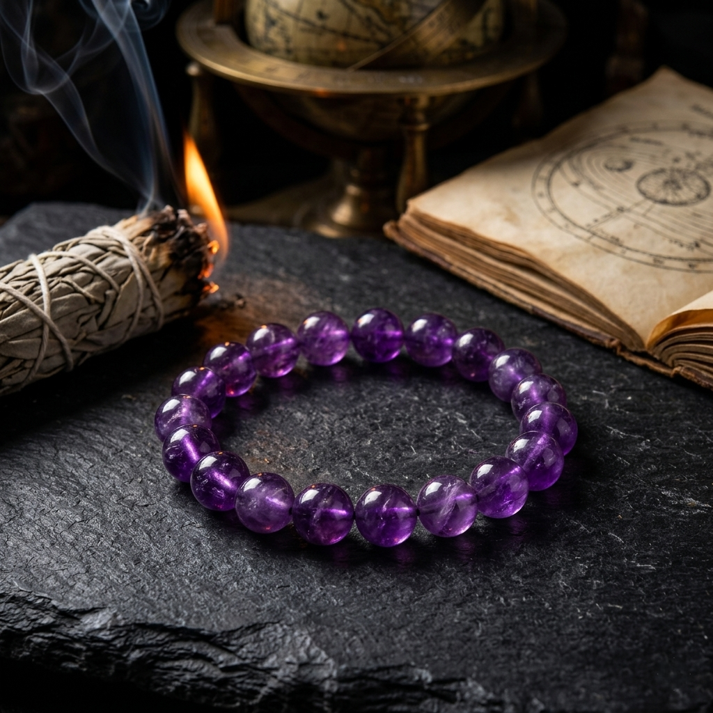 Sagittarius Aura: Natural Deep Amethyst Spiritual Compass Bracelet